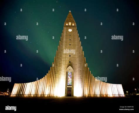 Northern lights shining over the church in Reykjavik Stock Photo - Alamy