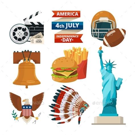 Culture Objects of Americans Usa. Vector | Cartoon styles, Vector ...