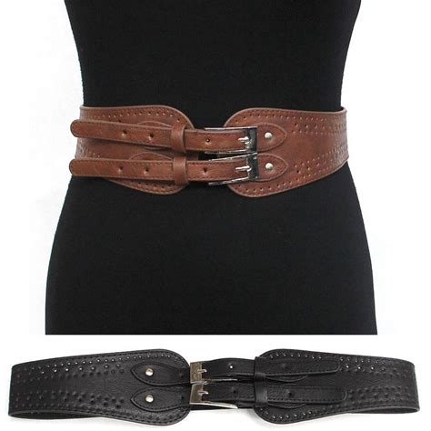 WOMEN ELASTIC Leather BUCKLE Hip WAIST WIDE BELT Stretch Vintage ...