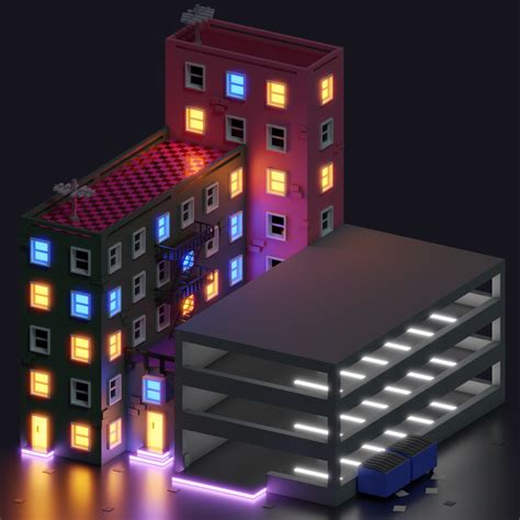 Low Poly Neon City Block : r/blender