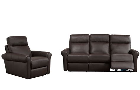 Dark Brown Genuine Leather Recliner Sofa Set