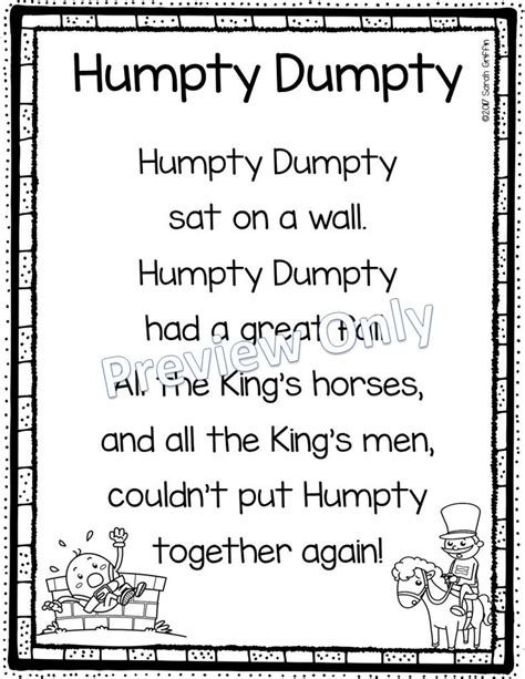 Humpty Dumpty Nursery Rhyme Poetry Notebook Black and White | Nursery ...