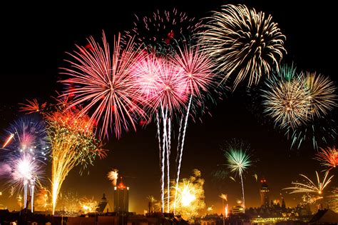 Colorful Fireworks on New Year's Day over the city Celebration image ...