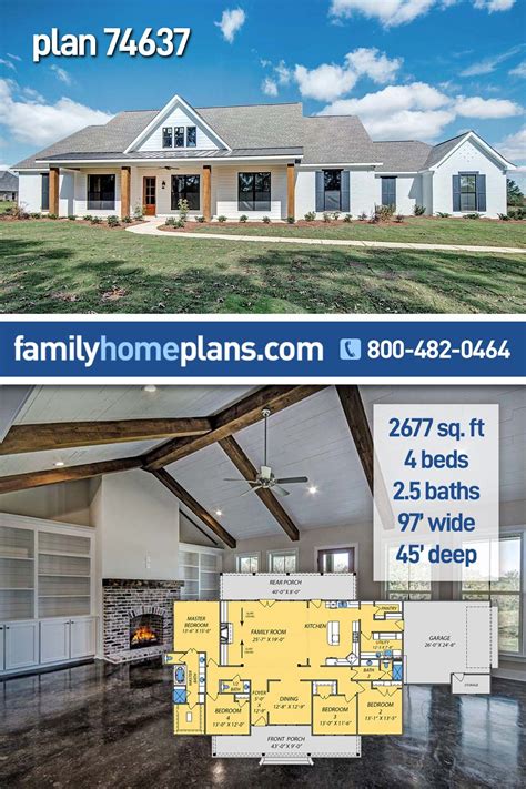 Plan 74637 | 4 Bedroom Farmhouse Plan | Farmhouse style house, House ...