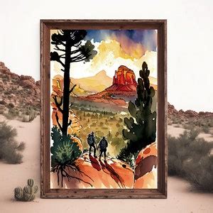 Watercolor Sedona Arizona Sunset Art Print Southwest Wall Art Landscape ...