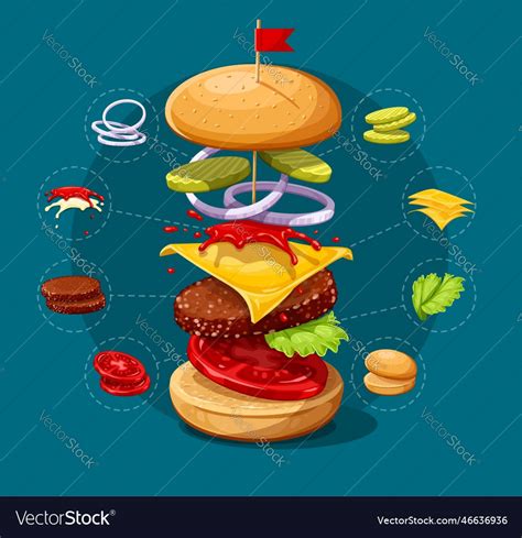 Cheeseburger ingredients set Royalty Free Vector Image