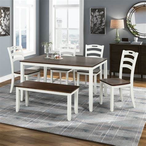 Wood Dining Table and Chair Set of 6, Dining Room Set for 6 Persons ...