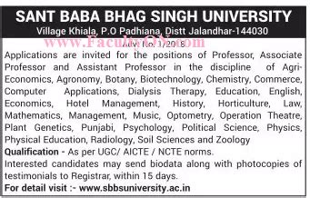 Sant Baba Bhag Singh University Jalandhar Wanted Professor/Associate ...