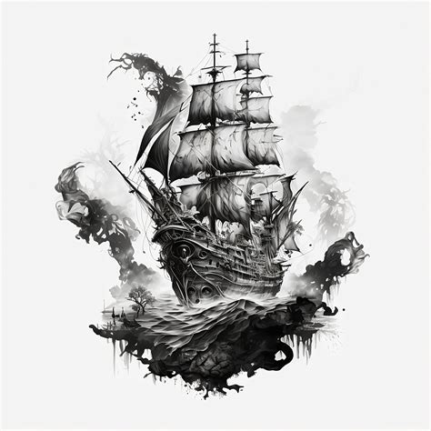 Pirate Ship Tattoo Design White Background PNG File Download High ...