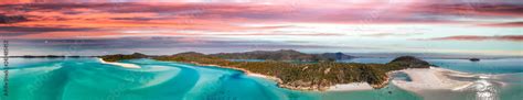 Whitehaven Beach, Australia. Panoramic aerial view of coastline and ...