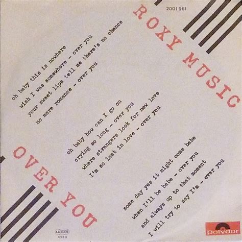 Roxy Music – Over You (1980, Black Injection Labels, Vinyl) - Discogs