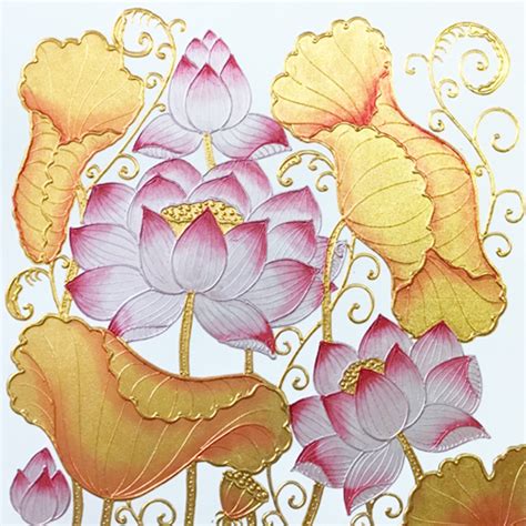 Pink Lotus Painting Handmade by Emerging Thai Artists l Royal Thai Art