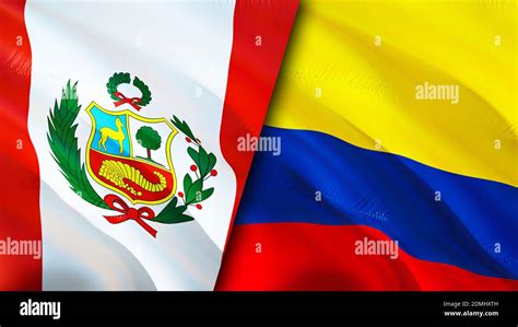 Peru and Colombia flags. 3D Waving flag design. Peru Colombia flag ...