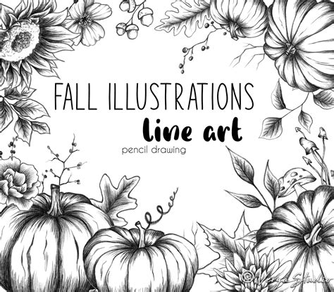 Fall Clipart Autumn Illustrations Clip Art Pumpkins Flowers - Etsy