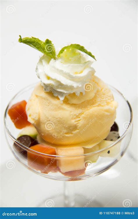 Fruit Salad with Vanilla Ice Cream Stock Photo - Image of fresh, salad ...