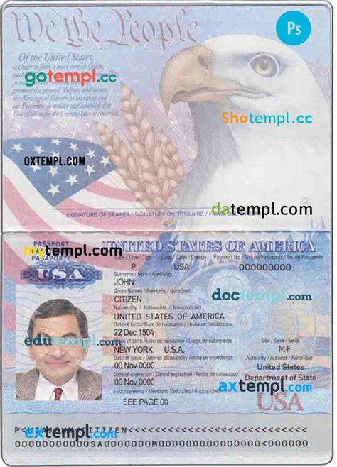 USA passport template in PSD format, fully editable, with all fonts ...