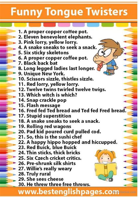 Amazing & Funny Tongue Twisters warm…: English ESL worksheets pdf & doc