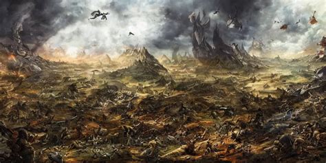 an epic painting of a fantasy battlefield after the | Stable Diffusion