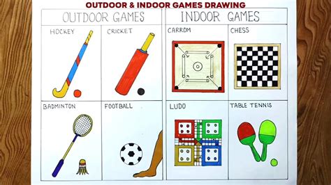 How to draw outdoor and Indoor games step by step very easy - YouTube