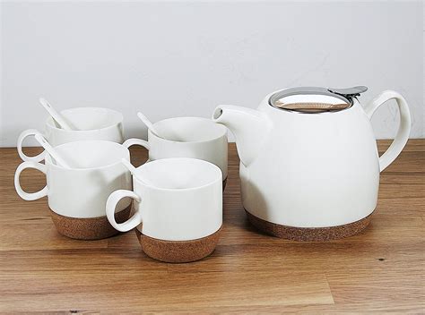 Tea Branch - Hailey Ceramic Tea Set For 4, Modern Teapot 22 oz, 4 Tea ...