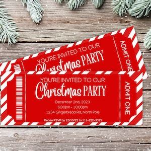 Christmas Party Ticket Template Editable Winter Holiday Party Invite ...