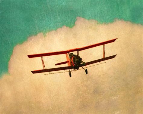 Vintage Airplane Art Print Nursery Biplane Aqua Red Boy Room