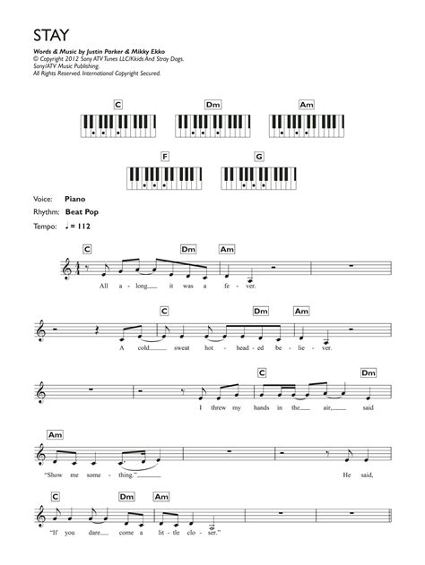 Stay by Rihanna Sheet Music for Piano Chords/Lyrics at Sheet Music Direct