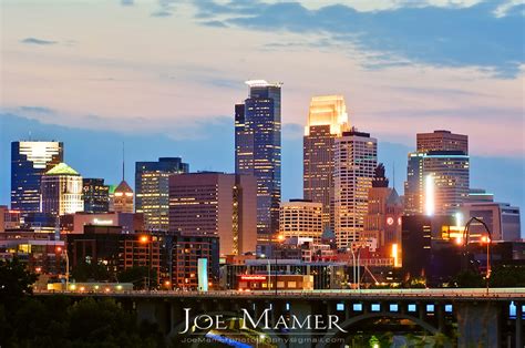 Minneapolis skyline at night as seen from the east | Joe Mamer Photography