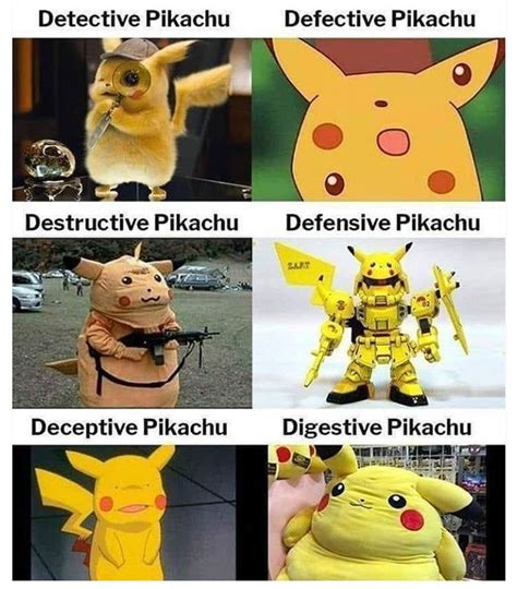 pokemon memes with different types of pikachu