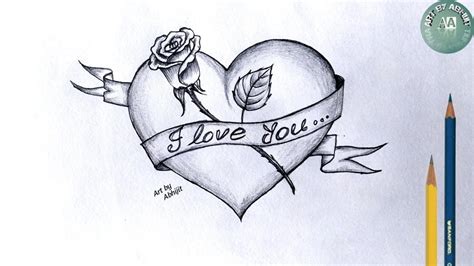 Heart And Rose Pencil Drawings