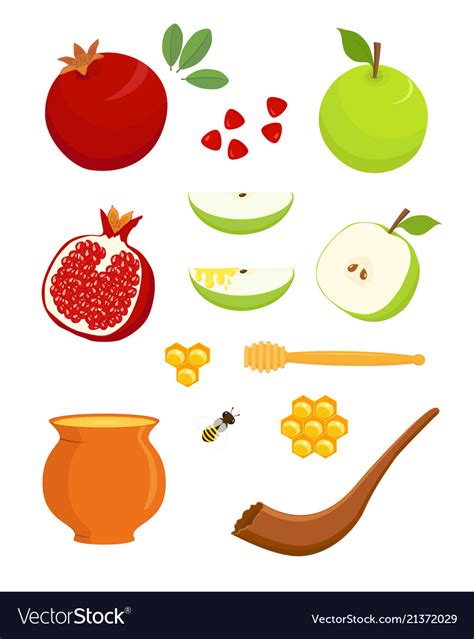 Rosh hashanah symbols set Royalty Free Vector Image