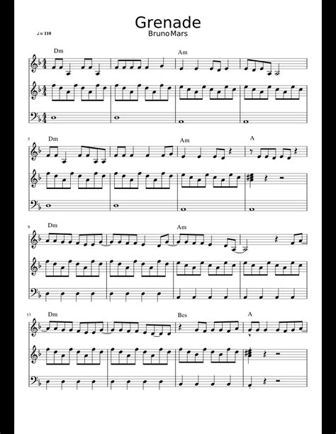 Grenade Bruno Mars sheet music for Piano, Synthesizer download free in ...