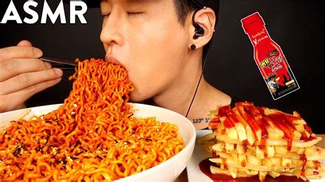 ASMR SPICY FIRE NOODLES & NUCLEAR FIRE FRIES MUKBANG (No Talking ...