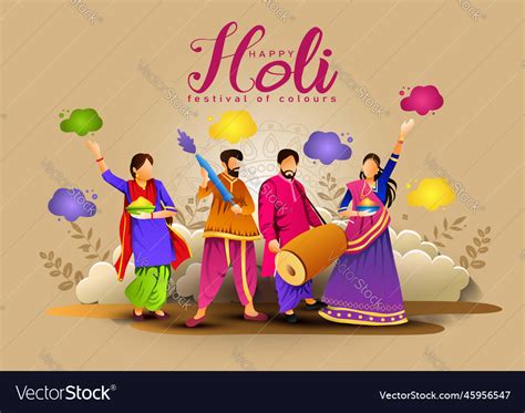 Happy holi festival of india background group Vector Image