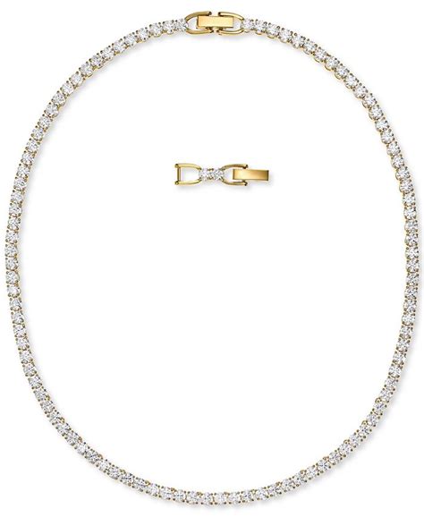 Swarovski Gold-Tone Crystal Tennis Necklace, 14-7/8" + 1/2" extender ...