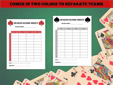 Spades Score Card Printable Spades Score Sheet Spades Game Night ...