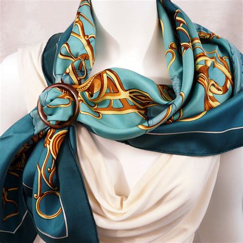 Vintage Hermes Silk Scarf Profile - Selliere Turquoise | Scarf rings ...