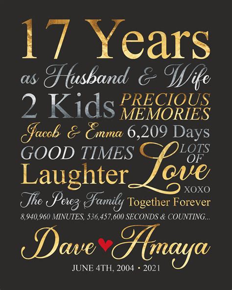 17 Year Anniversary Gift Personalized 17th Anniversary Sign - Etsy