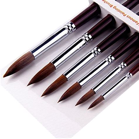 6pcs Round Point Tip Paint Brush Set Sable Hair Artist Quality Art ...