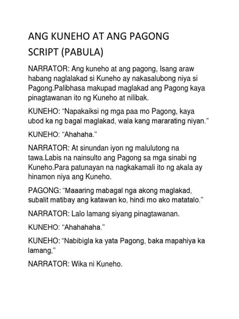 Ang Kuneho at Ang Pagong Script | PDF