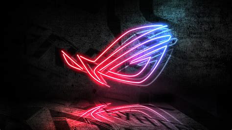 3440x1440px | free download | HD wallpaper: Asus ROG Neon Logo 4K ...