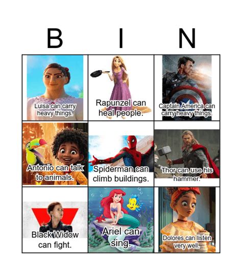 Characters Bingo Card