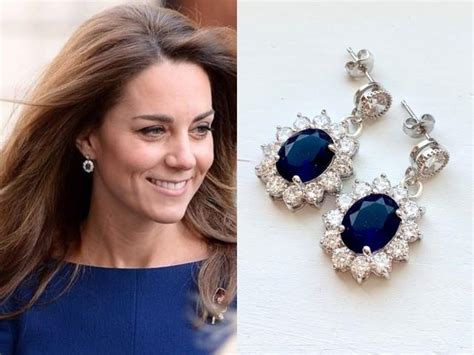 Kate Middleton Sapphire Blue Crystal Cubic Zirconia Flower Drop Rhodium ...