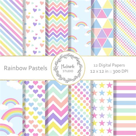 Rainbow digital paper Rainbow clipart Scrapbook paper