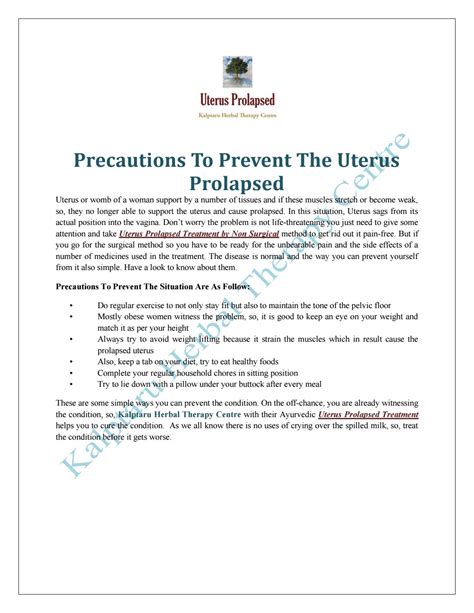 Precautions To Prevent The Uterus Prolapsed by Kalptaru Herbal Therapy ...