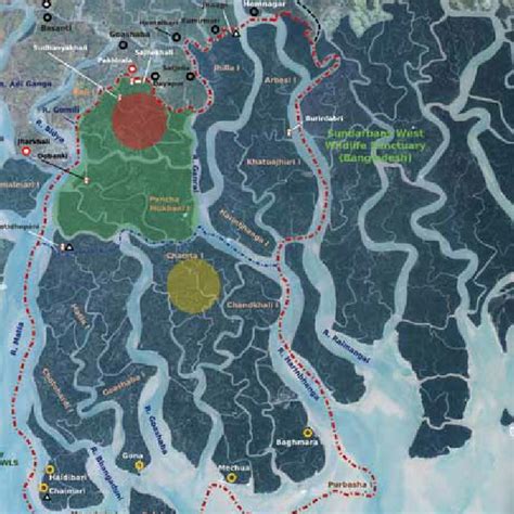 Map of the Sundarban Tiger Reserve. The dotted red line encloses the ...