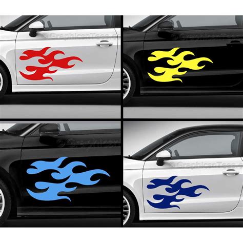 Flames Custom Car Stickers Vinyl Graphic Decals x 2 - Flames03