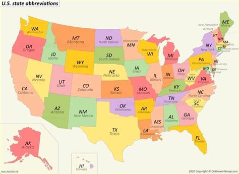 U.S. state abbreviations map | State abbreviations, Us map, Usa map