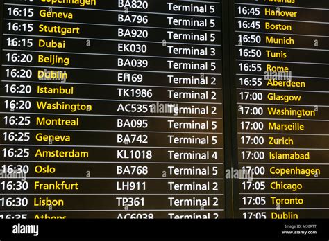 England, London, Heathrow Airport, Flight Departure Board Stock Photo ...