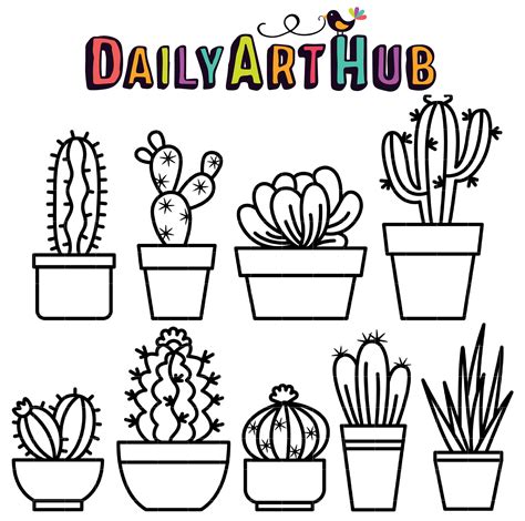 Outline Cactus Clip Art Set – Daily Art Hub – Free Clip Art Everyday